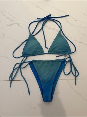 Frankie's Bikinis Teal and Blue Tie-Side Triangle Bikini